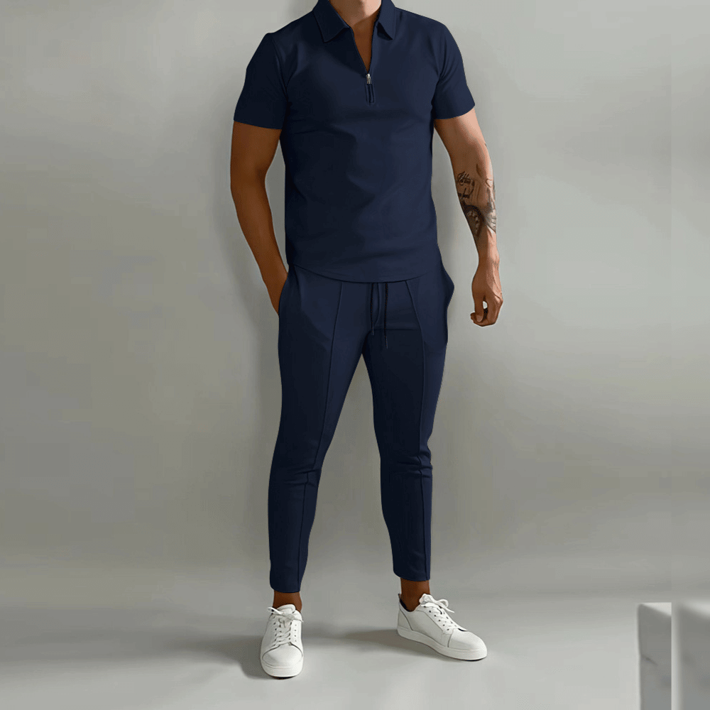 Variant image for Herren Jogginganzug Set Slim Fit Poloshirt Atmungsaktive Baumwollmischung-1
