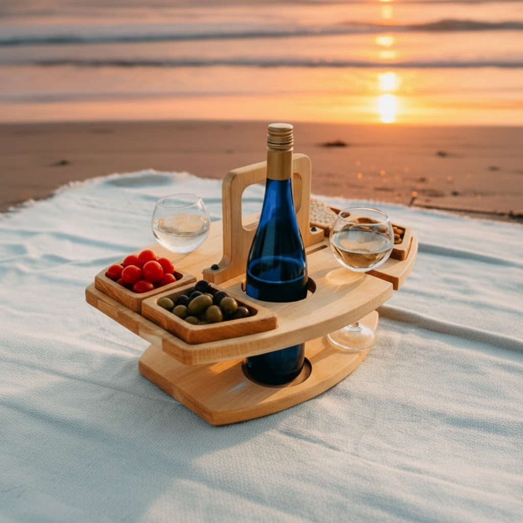 Klappbarer Picknicktisch Mit Unterteilten Fächern Für Snacks Und Getränke 1