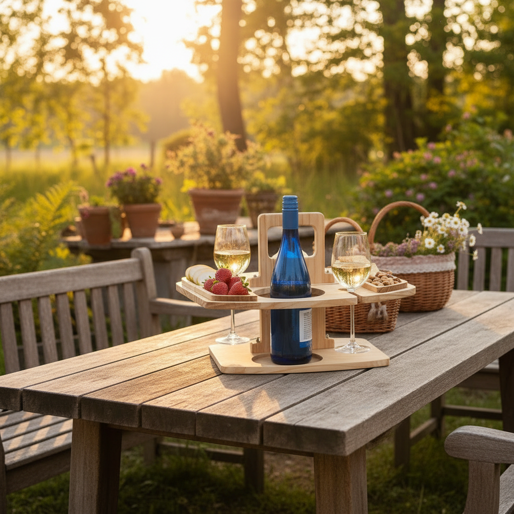 Klappbarer Picknicktisch Mit Unterteilten Fächern Für Snacks Und Getränke 4