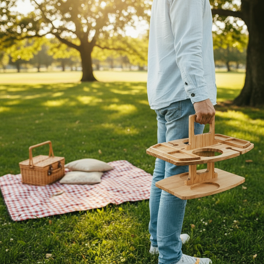 Klappbarer Picknicktisch Mit Unterteilten Fächern Für Snacks Und Getränke 6