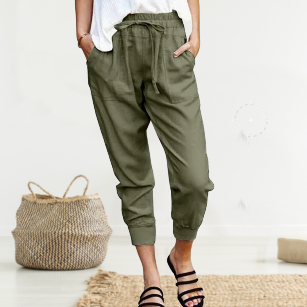 Damen Stoffhose Lässig Atmungsaktiv Leinen für Stilvolle Anlässe-2