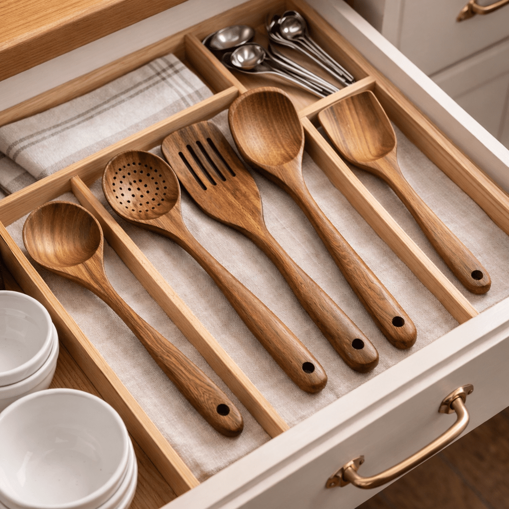 Küchenhelfer Set Für Stilvolles Kochen | Küchenutensilien Holz Mit Pfannenwender, Löffel & Schöpfkelle 0