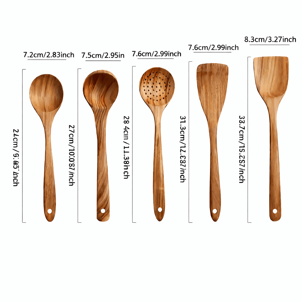 Küchenhelfer Set Für Stilvolles Kochen | Küchenutensilien Holz Mit Pfannenwender, Löffel &amp; Schöpfkelle 4