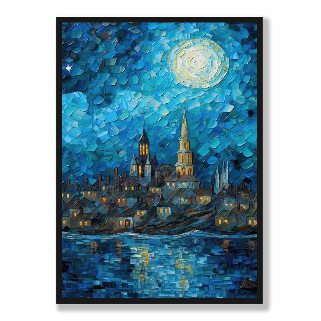 Kunstdruck Stadt am See bei Nacht – Stilvolle Wanddekoration für Wohnräume und Büros 5
