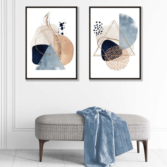 Kunstdrucke im 2er-Set mit Aquarellformen für kreative Wohnräume 1