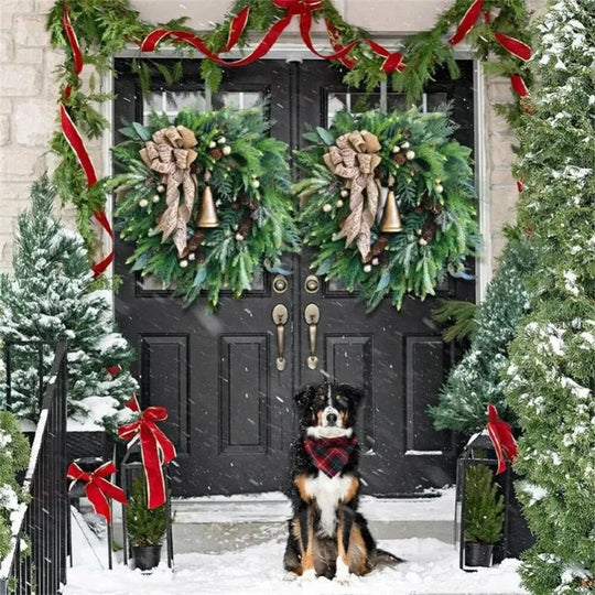 Künstlicher Weihnachtskranz für Tür und Wand mit Tannenzapfen und Jute-Schleife, Festliche Dekoration für Advent und Weihnachten 1