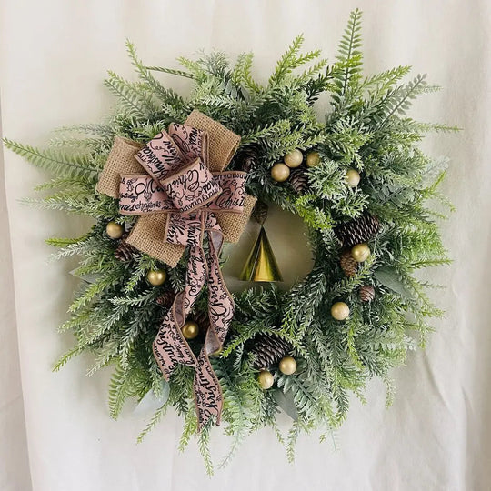 Künstlicher Weihnachtskranz für Tür und Wand mit Tannenzapfen und Jute-Schleife, Festliche Dekoration für Advent und Weihnachten 5