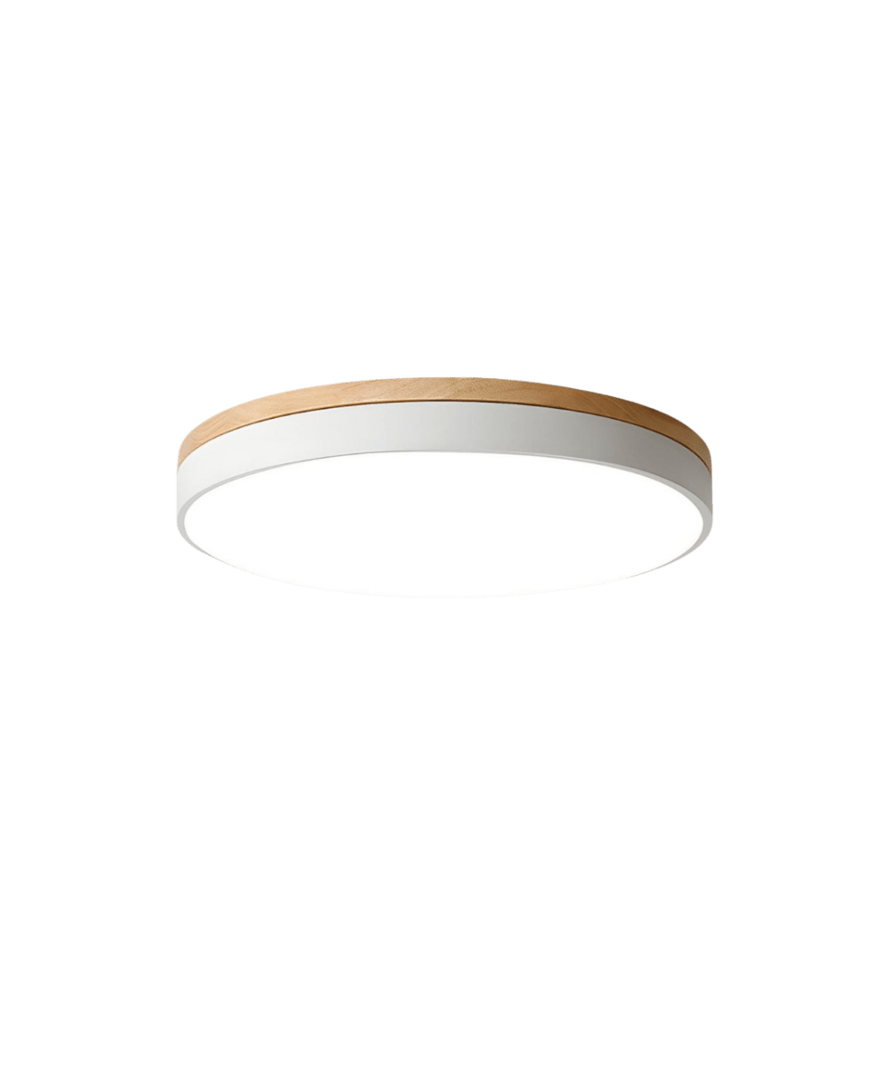 LED-Deckenleuchte mit natürlicher Holzmaserung und grünem Akzent 10