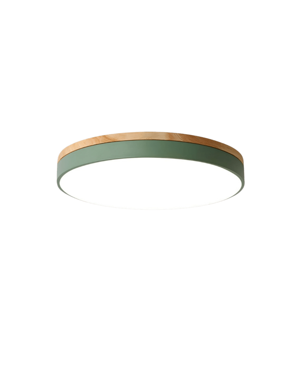 LED-Deckenleuchte mit natürlicher Holzmaserung und grünem Akzent 8