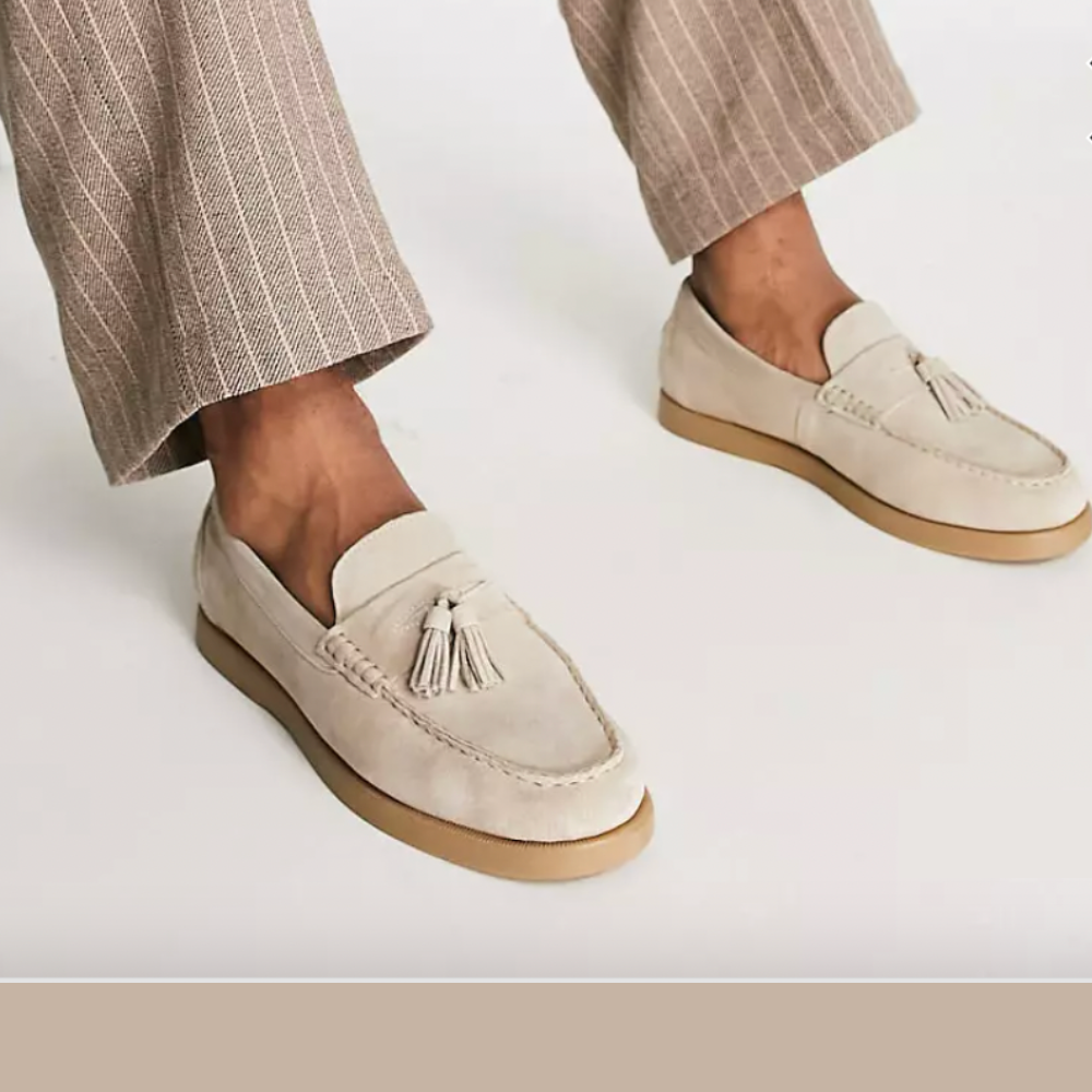Herren Loafers Beige Leder Eleganter Stil Komfortable Schuhe-1