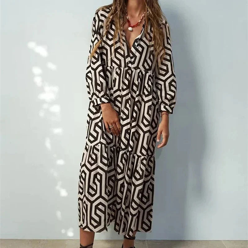 Langärmeliges Kleid für Damen mit geometrischem Muster 0