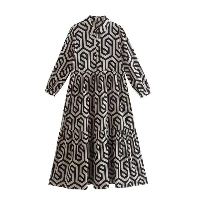 Langärmeliges Kleid für Damen mit geometrischem Muster 3