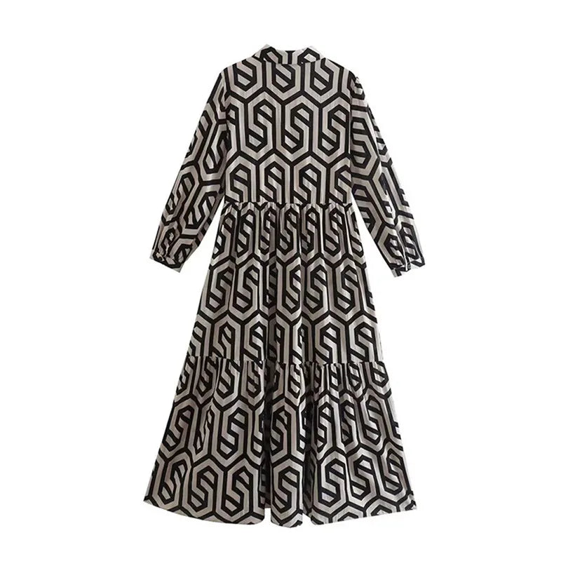 Langärmeliges Kleid für Damen mit geometrischem Muster 4
