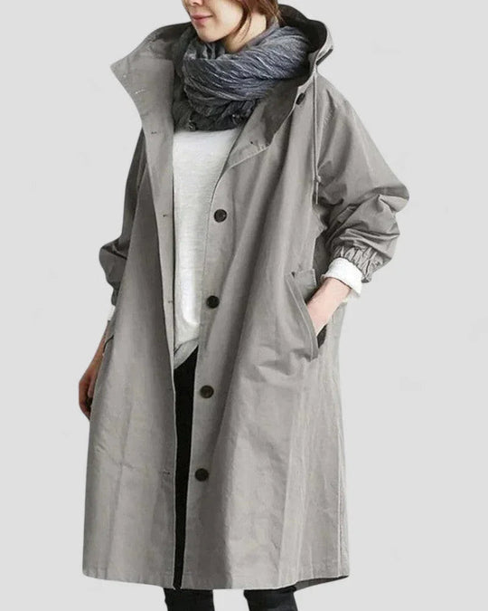 Langer Damenmantel Trenchcoat mit Kapuze und Wasserabweisender Funktion 2