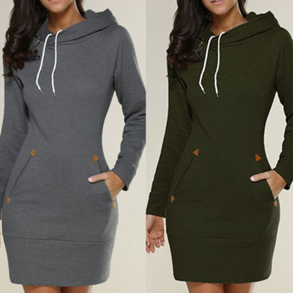 Langes Sweatshirt-Kleid Mit Kapuze