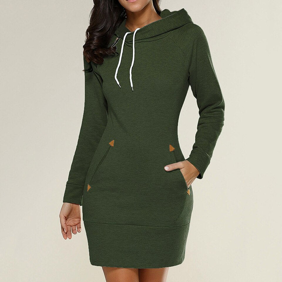 Langes Sweatshirt-Kleid Mit Kapuze