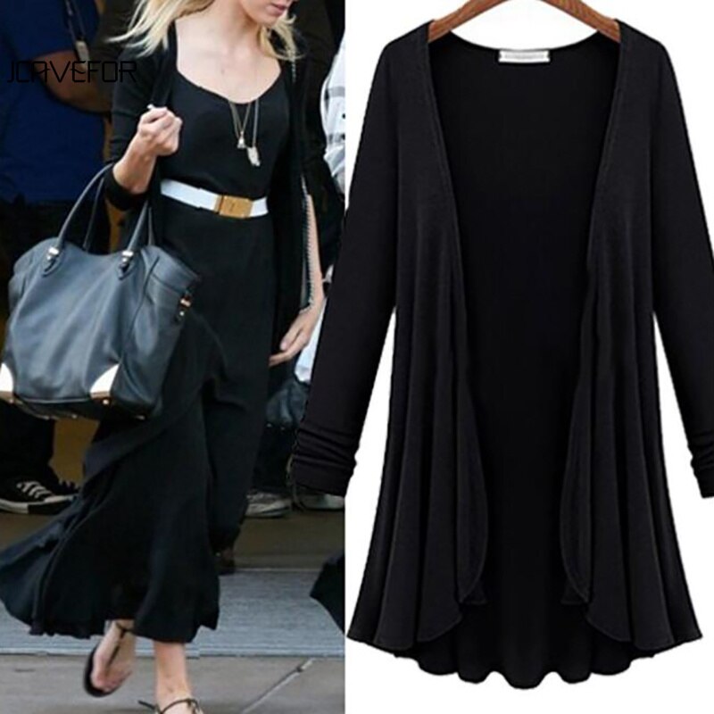 Lässige Langärmelige Strickjacke Mit Rüschen