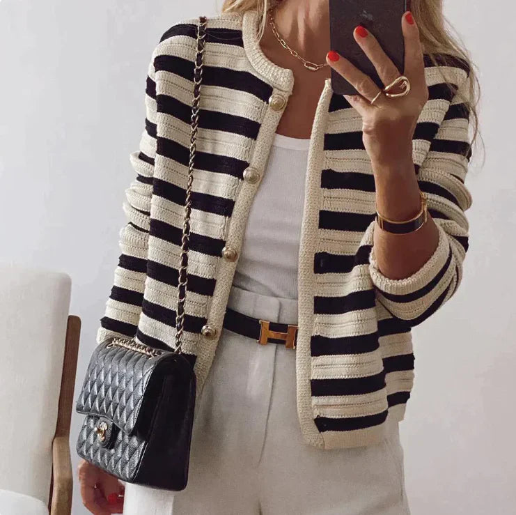 Variant image for Damen Strickjacke Gestreift mit Knöpfen-1