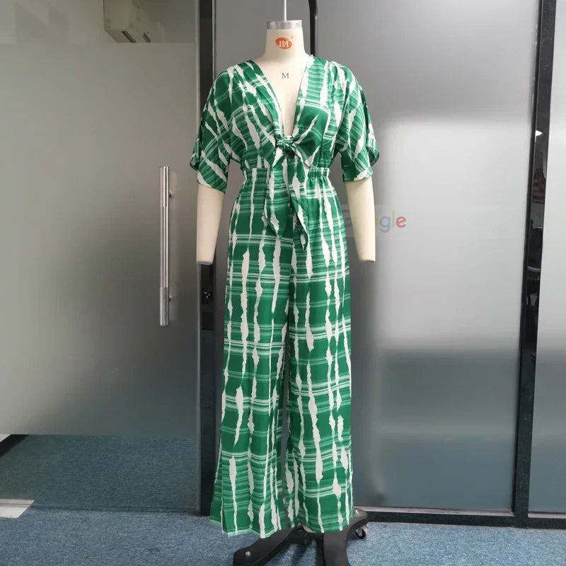 Damen Jumpsuit Elegant Fließende Silhouette mit Tiefem V-Ausschnitt für Sommer und Hochzeit-4