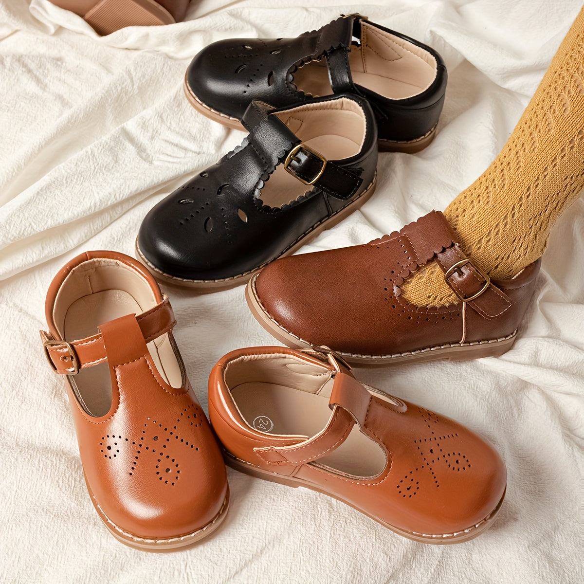 Mädchenschuhe Vintage Stil Flach mit Antirutschsohle 23-38 3