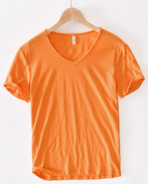 Männer V-Ausschnitt Leinen-Baumwollhemd