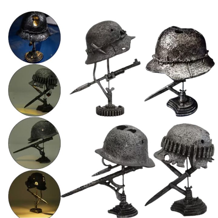 Männer Tischlampe Vintage Stahlhelm Design mit Warmem LED Licht 6