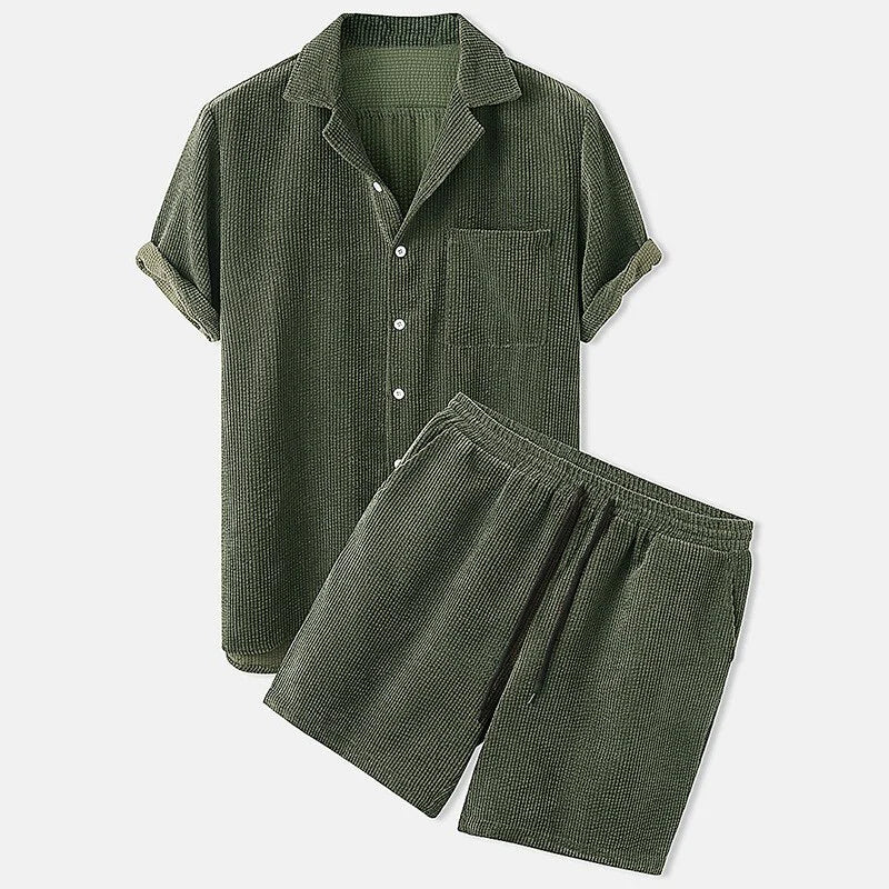 Herren Cord Shorts und Hemd Set Casual Sommer Outfit aus Hochwertigem Cord-3