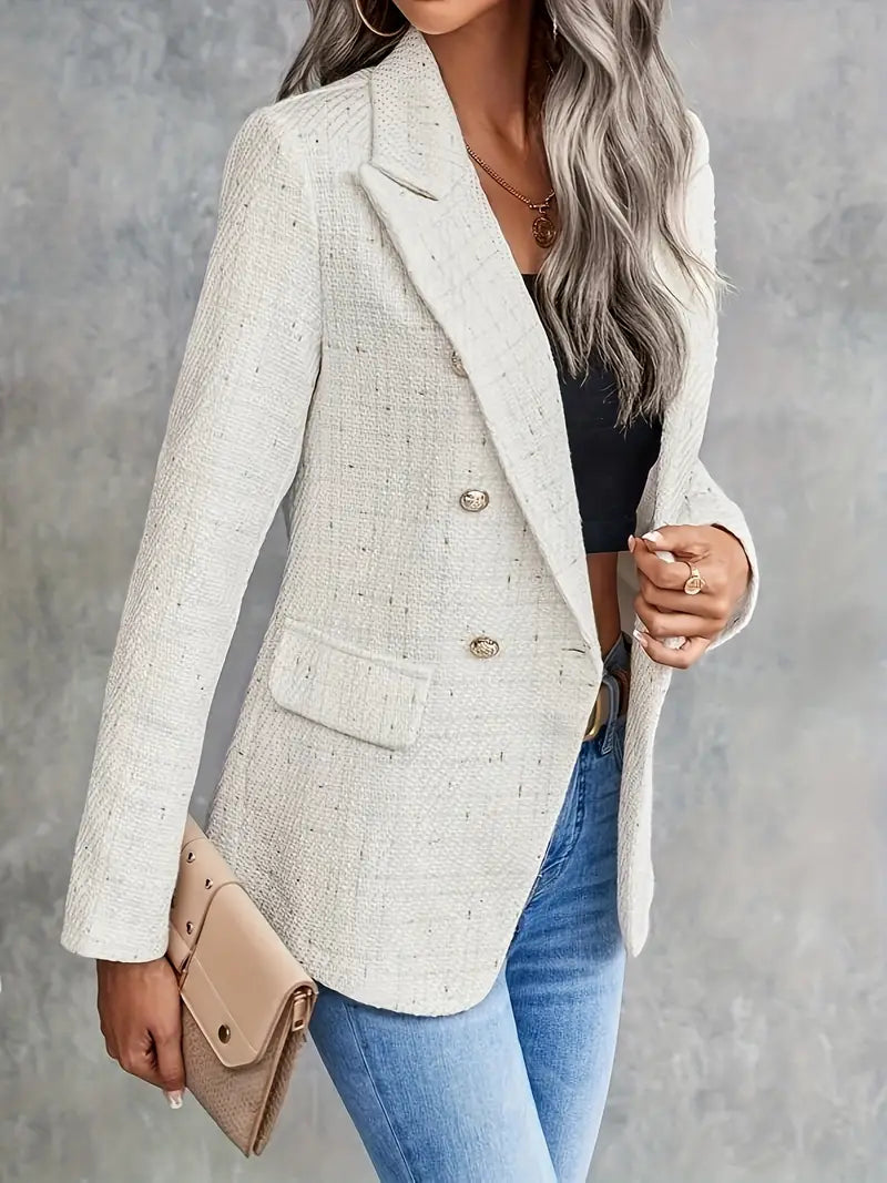 Variant image for Damen Blazer Tailliert Beige Tweed Eleganter Schnitt-1