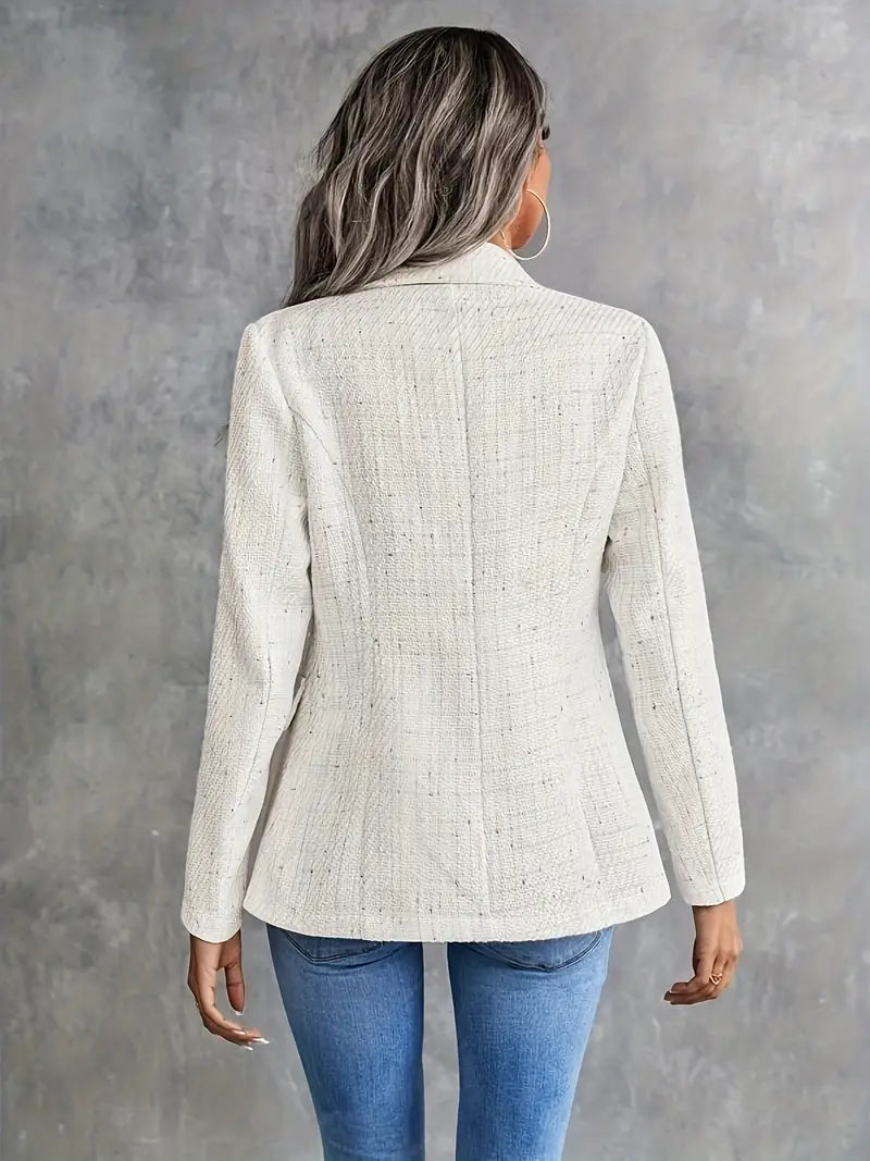 Damen Blazer Tailliert Beige Tweed Eleganter Schnitt-3