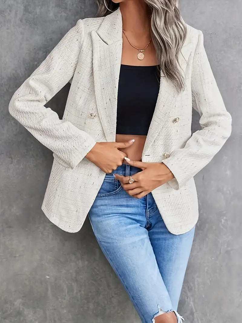 Damen Blazer Tailliert Beige Tweed Eleganter Schnitt-2