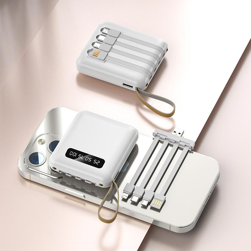 Mini Powerbank 20000mAh mit integrierten Kabeln für unterwegs 0