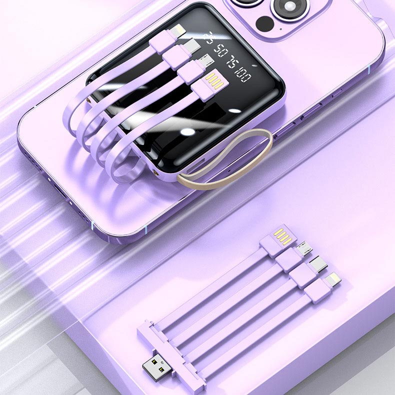Mini Powerbank 20000mAh mit integrierten Kabeln für unterwegs 7