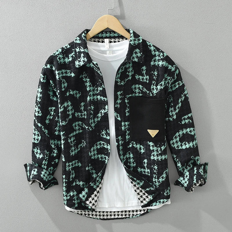 Herren Langarmhemd Stilvolles Patchwork Design Polyester 2