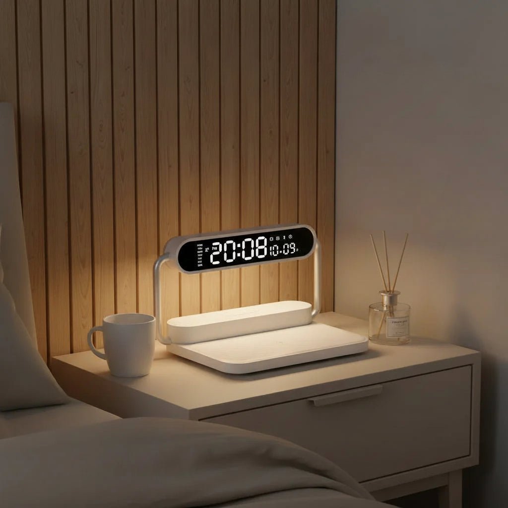 Moderne 3-in-1 Wecker mit Nachtlicht und kabelloser Ladefunktion 1