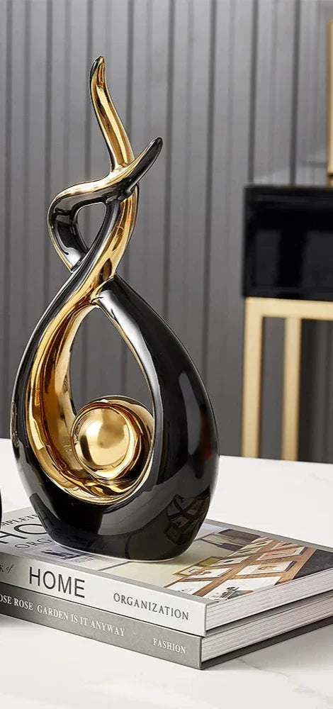 Moderne Abstrakte Kunstskulptur für Zuhause und Büro mit Goldakzenten 12