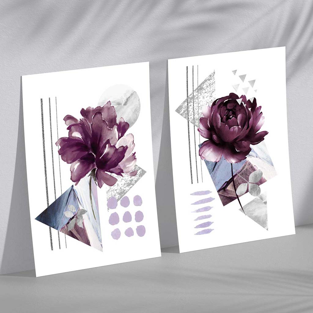 Moderne Kunstdrucke Blumen Set mit Rahmen - 2er-Set Kunstbilder kaufen 2