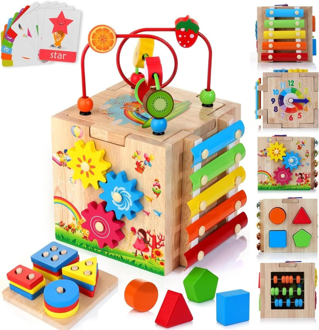 Motorikwürfel Holz für Babys – Multifunktionales Spielzeug zur Förderung der motorischen Fähigkeiten 3