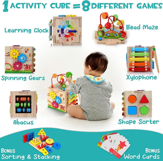 Motorikwürfel Holz für Babys – Multifunktionales Spielzeug zur Förderung der motorischen Fähigkeiten 5