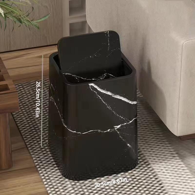 Mülleimer Küche mit Schwingdeckel im Marmor-Look, Praktischer Abfalleimer für Bad, Büro und Wohnraum 0