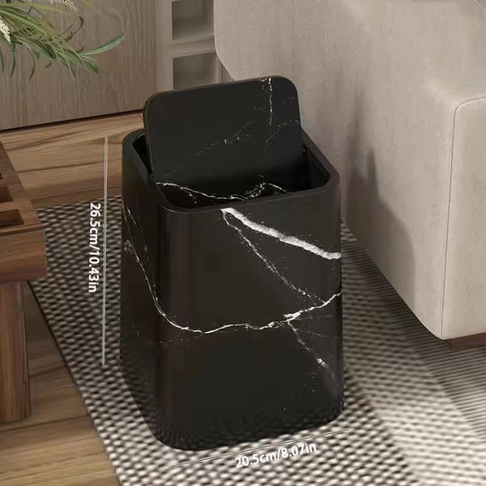 Mülleimer Küche mit Schwingdeckel im Marmor-Look, Praktischer Abfalleimer für Bad, Büro und Wohnraum 0