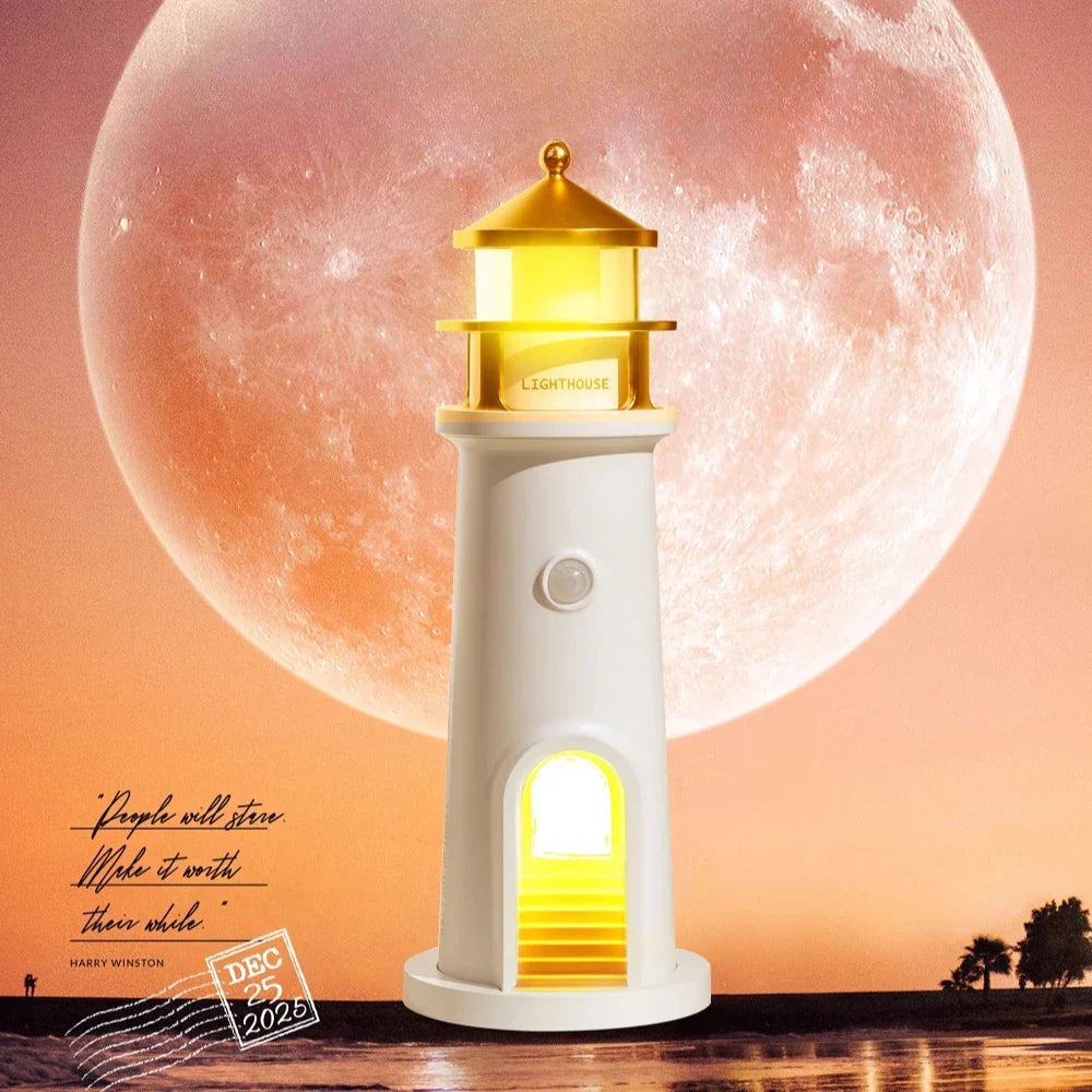 Nachtlicht Kinderzimmer Leuchtturm mit Monddesign - Bewegungsaktivierte Nachtlampe für Schlafzimmer 4