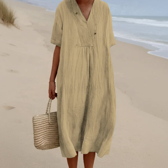 Damen A-Linie Kleid mit V-Ausschnitt für Sommerliche Anlässe