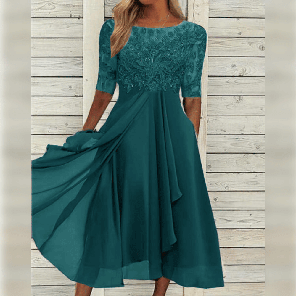 Damen Midi Kleid Elegantes Design Leichtes Material für Hochzeitsgast und Sommerveranstaltungen-1
