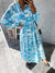 Damen Maxi Kleid Langarm V-Ausschnitt Rüschendetails Baumwollmischung