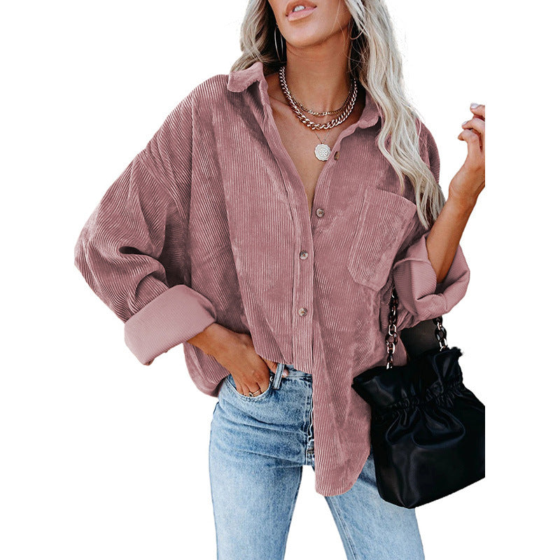 Damen Cordhemd Oversized Komfortabel Baumwolle