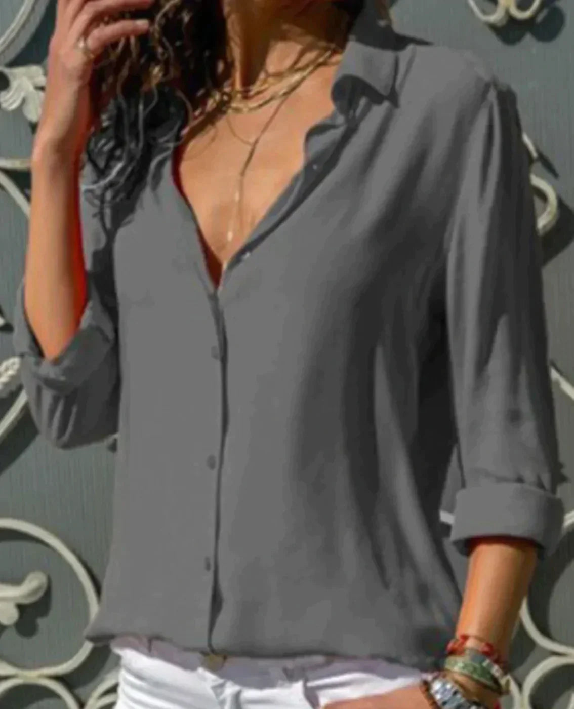 Variant image for Damen Bluse Satin Elegant Femininer Schnitt Für Festliche Anlässe Weiße Bluse-16