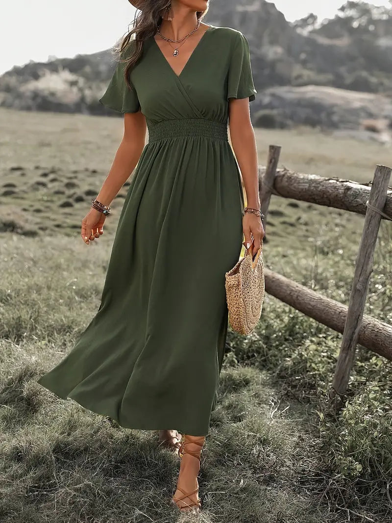 Variant image for Damen Maxikleid Sommer Elegant V-Ausschnitt Leichtes Material-1