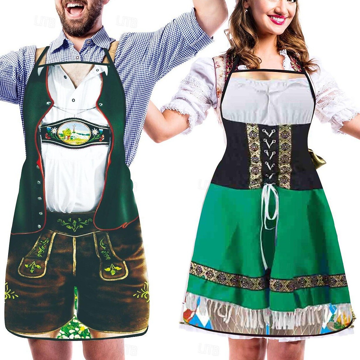 Paare Schürzen Trachten-Look 3D-Druck Pflegeleicht Verstellbare Träger 0