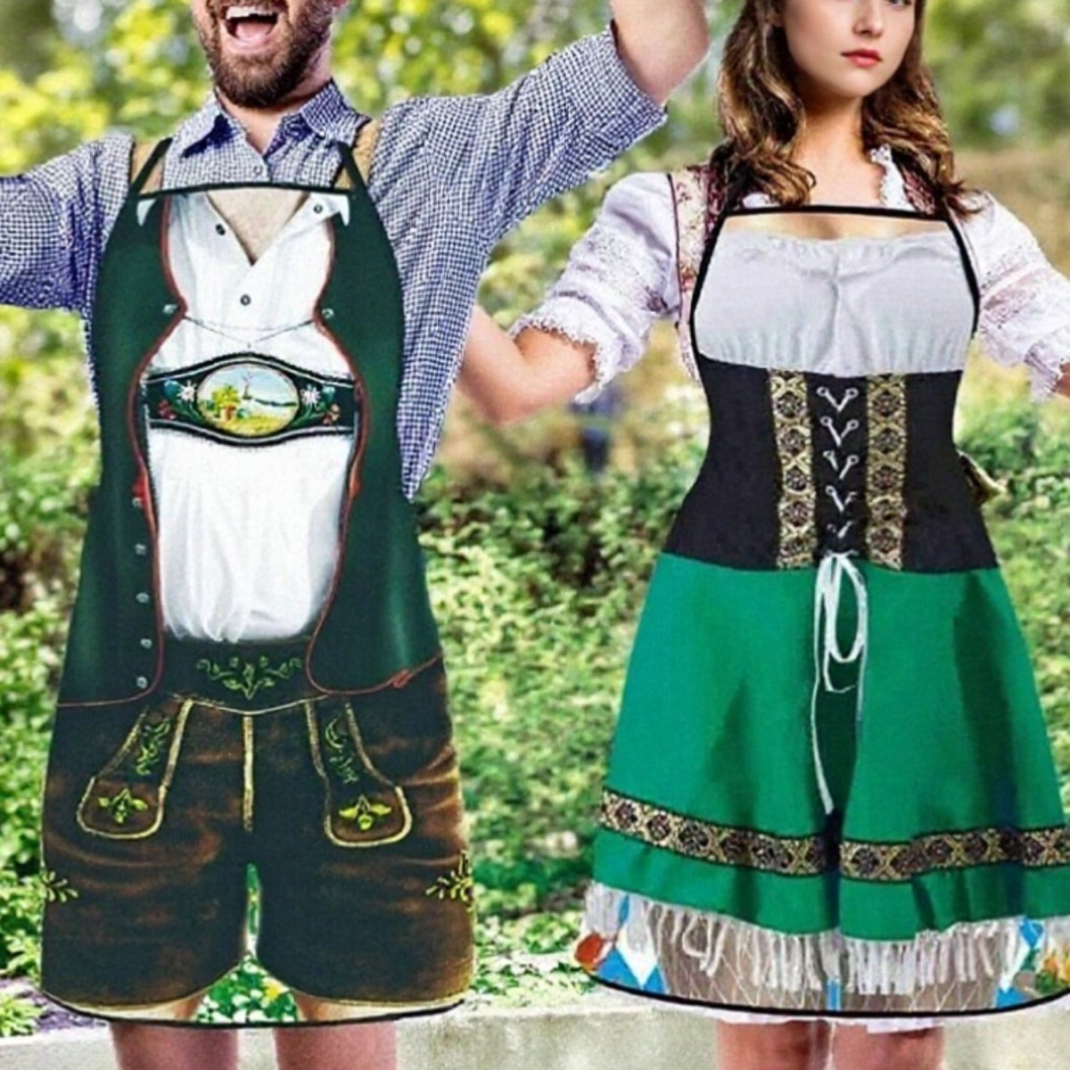 Paare Schürzen Trachten-Look 3D-Druck Pflegeleicht Verstellbare Träger 1