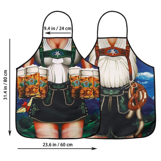 Paare Trachten-Schürzen Set Dirndl und Lederhosen Design Hochwertiger Stoff 4